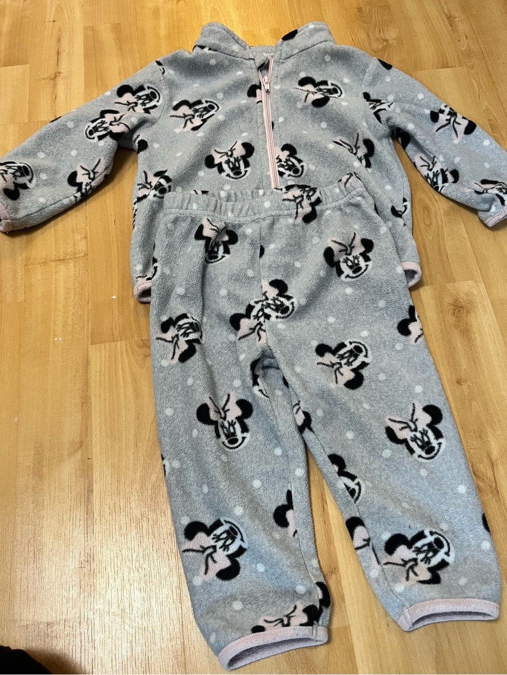 Disney Baby Pink and Gray Minnie Mouse Fleece Set